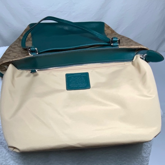 Coach F30301 Peyton Coated Canvas Saffiano Tote Green and Khaki - Picture 6 of 15